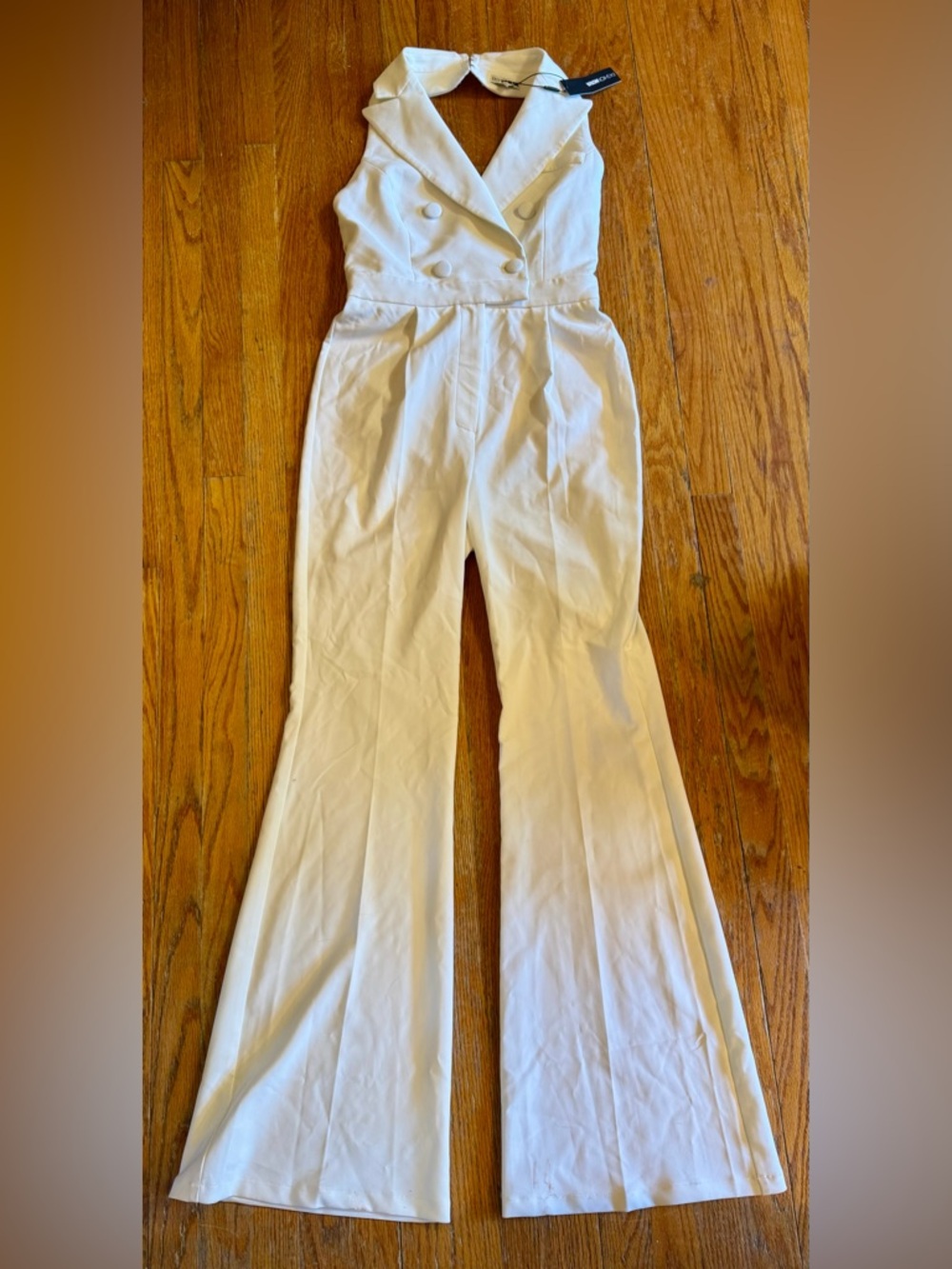 Fashion Nova White Double-Breasted Sleeveless Jumpsuit